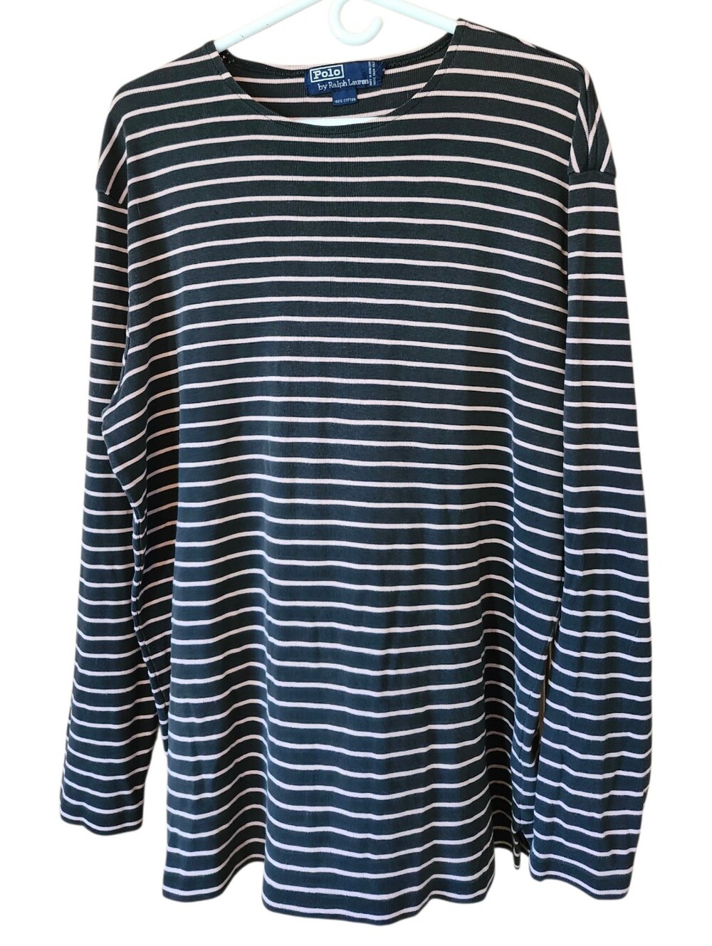 Vintage Polo Ralph Lauren Navy Pink Striped Long Sleeve Cotton Shirt. Sz. L